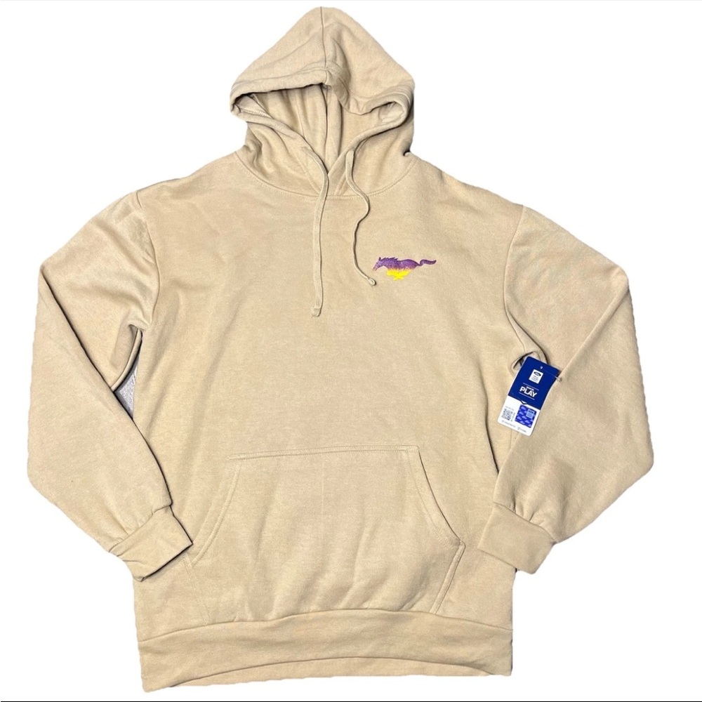 Ford Mustang Beige Gold Hoodie Santa Monica Men’s Medium NWT Kangaroo Pocket